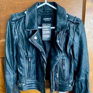 NWT Barneys Cropped Leather Moto Jacket